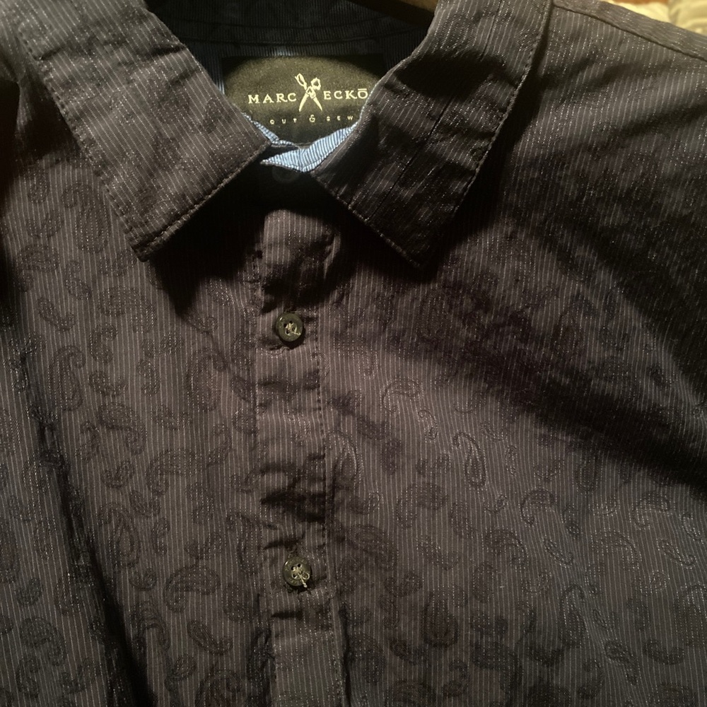 Mark Ecko cut and sew, black and blue with shadow paisley print 2xl slim fit